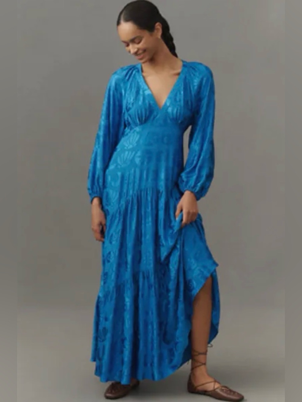 FARM Rio Electric Blue Long-Sleeve V-Neck Maxi Dress